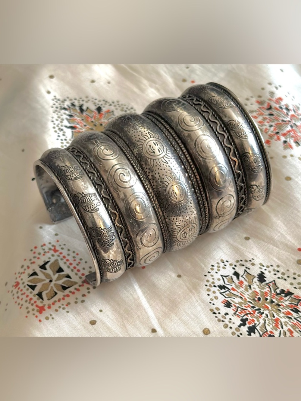 VTG Oxidized Silver Tribal Cuff Bracelet